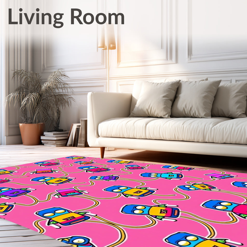 Whimsical Pink Robot Abstract Play Rug