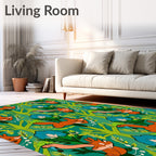 Whimsical Orange Foxes Emerald Forest Rug