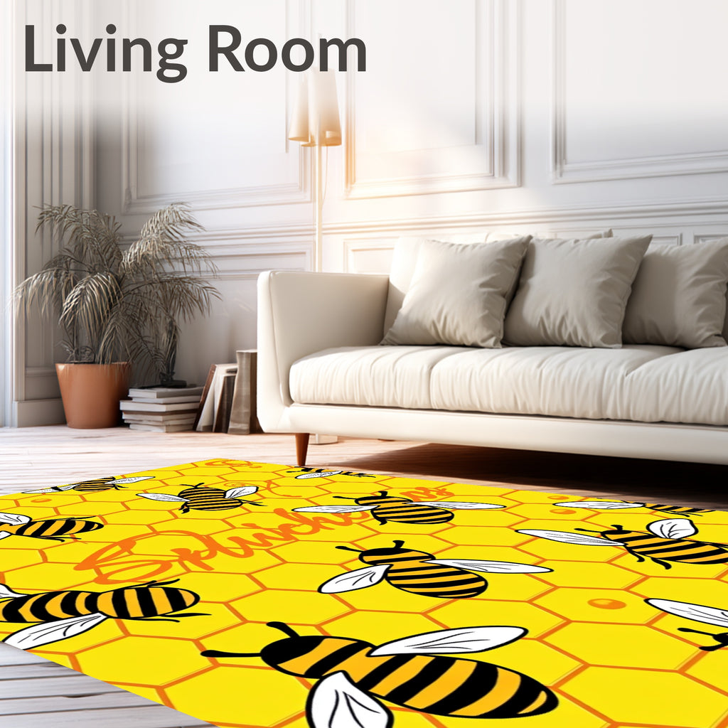 Yellow Honeycomb Bees Rug