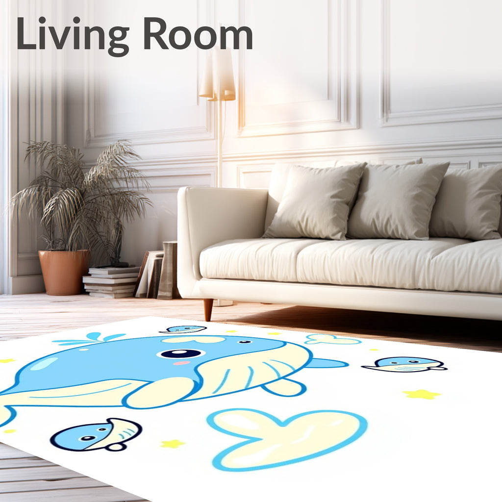 Cute Blue Whales Yellow Stars Splash Rug