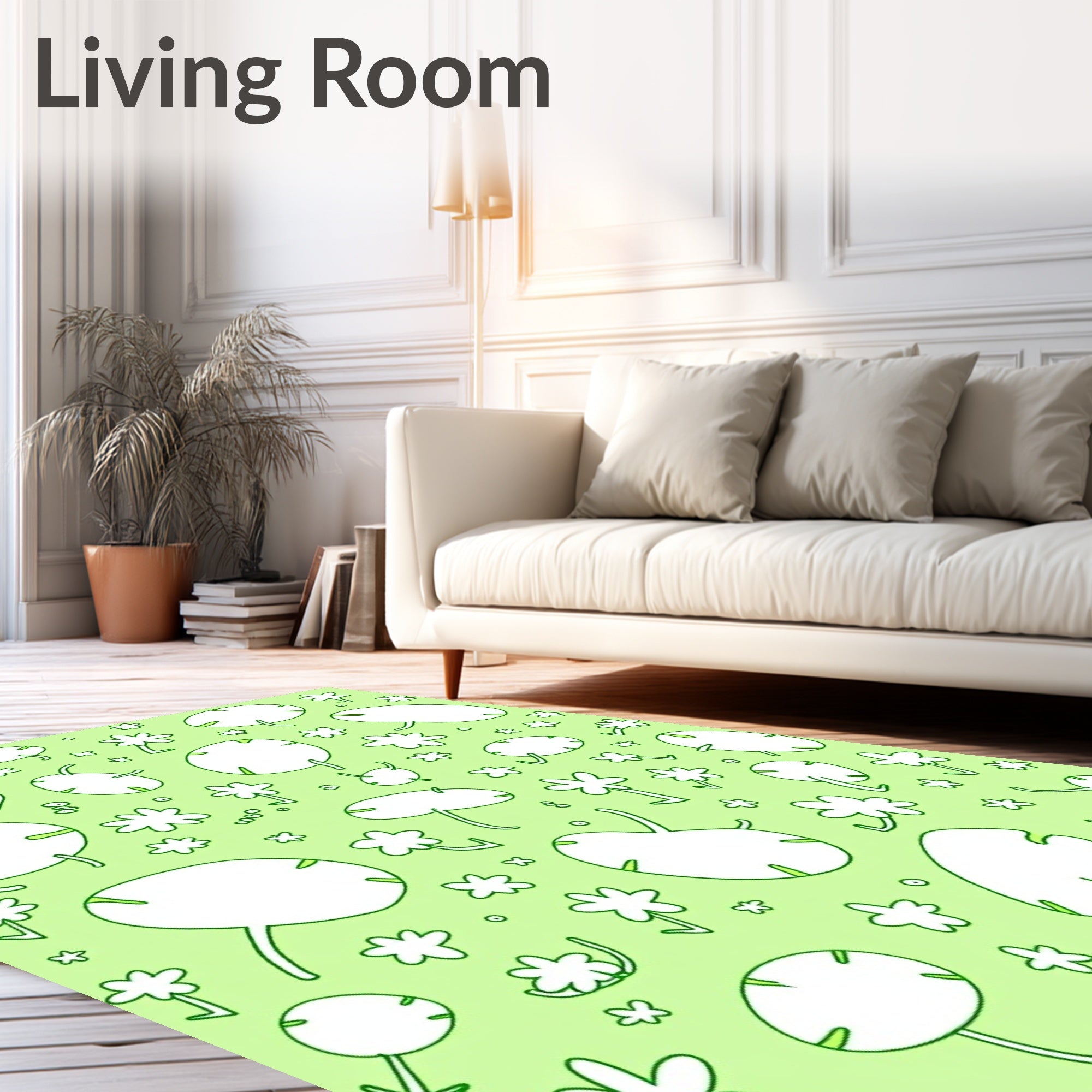 Light Green Whimsical Floral Scattered Rug