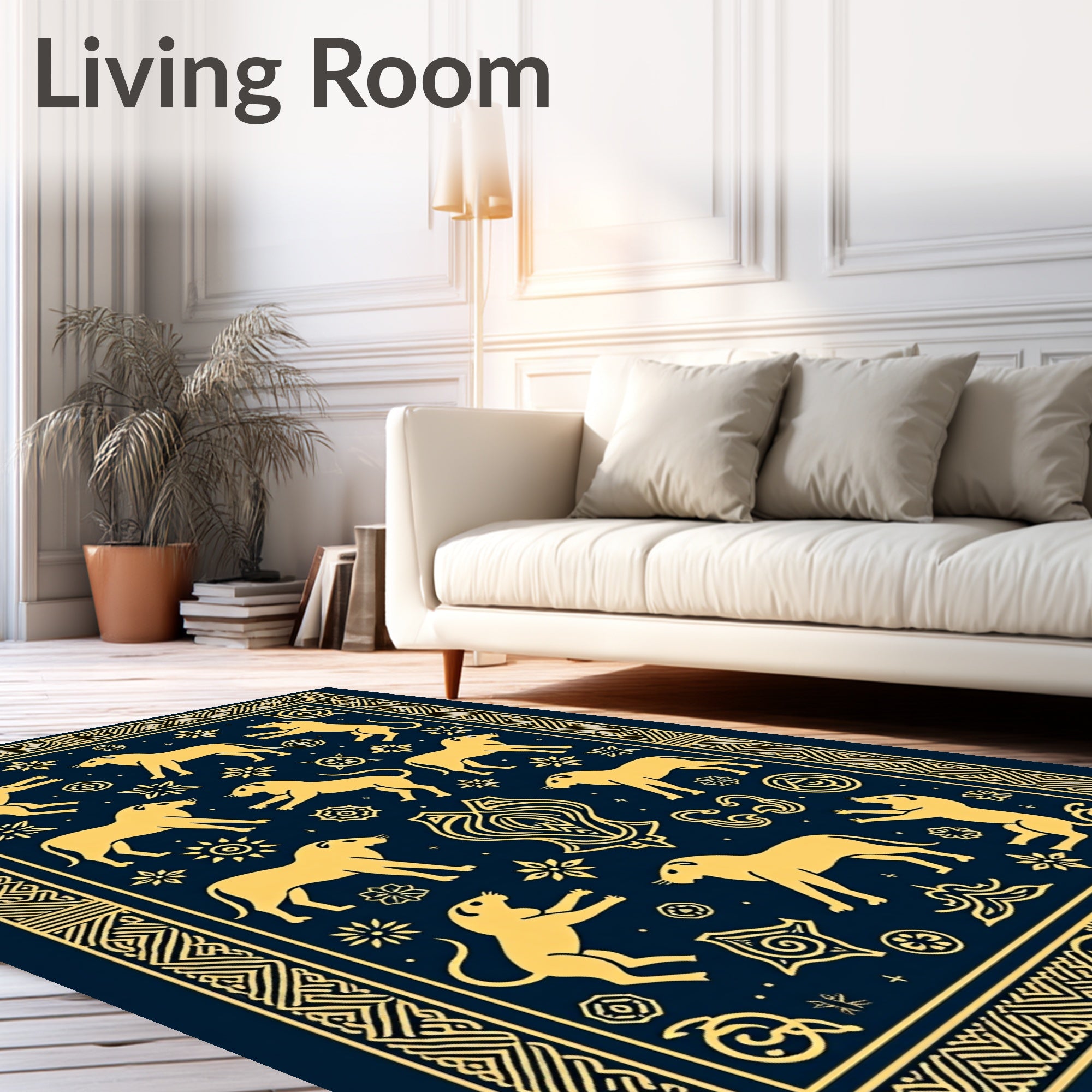 Antique Gold Woodland Animal Medallion Rug