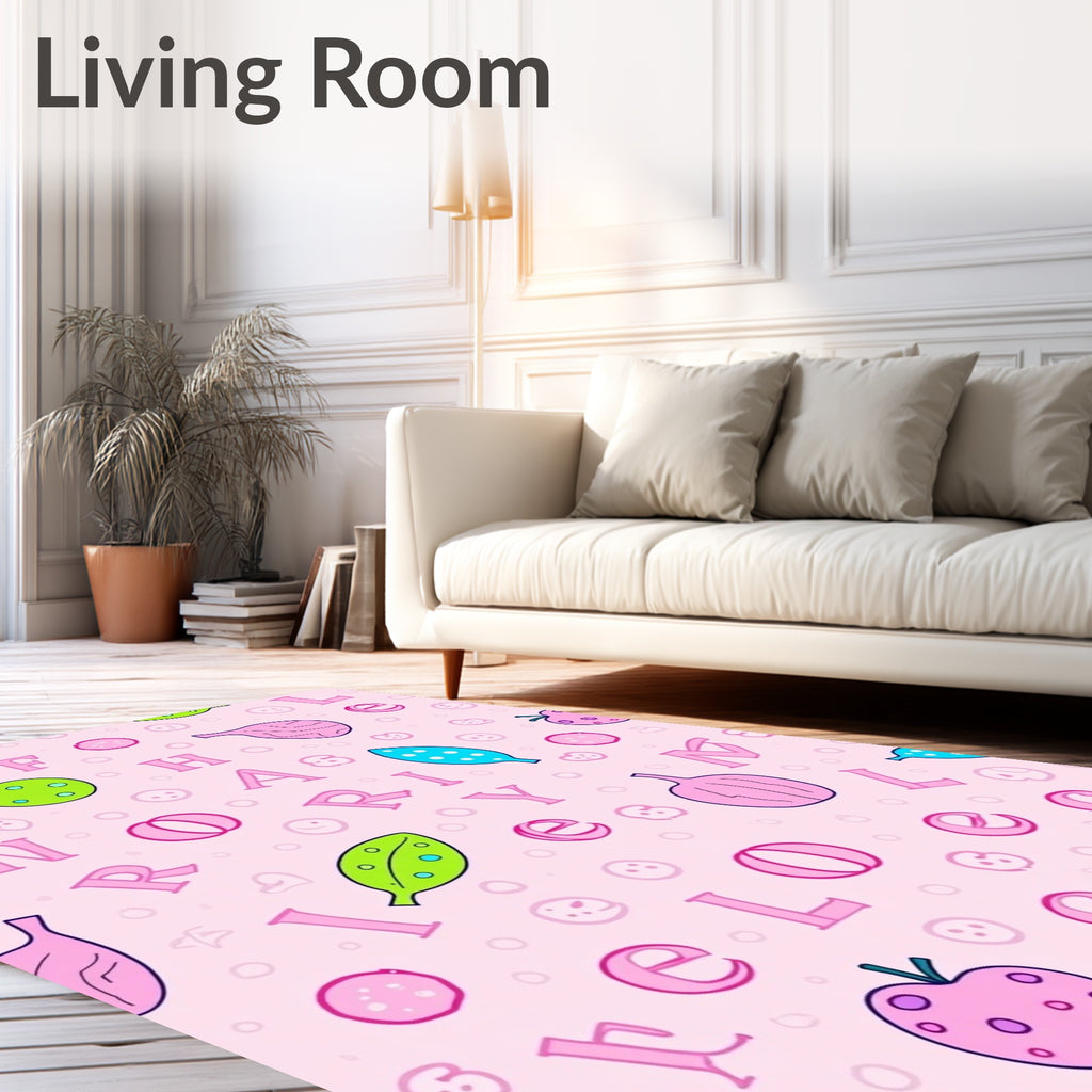 Pink Alphabet Fruits And Leaves Rug