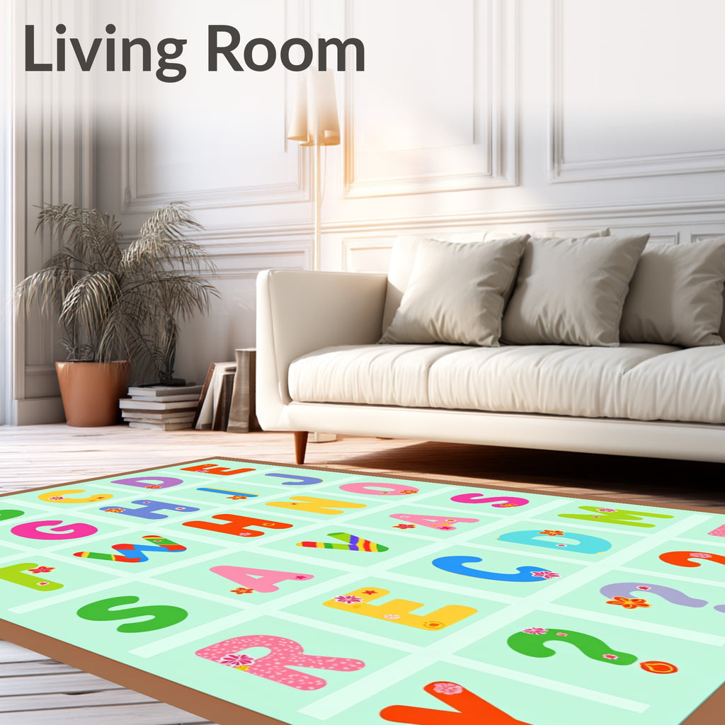 Colorful Alphabet Numbers Floral Squares Rug