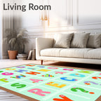 Colorful Alphabet Numbers Floral Squares Rug