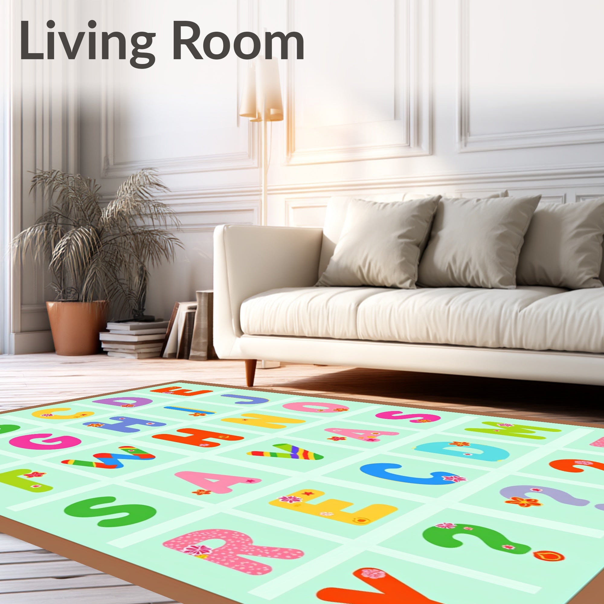 Colorful Alphabet Numbers Floral Squares Rug
