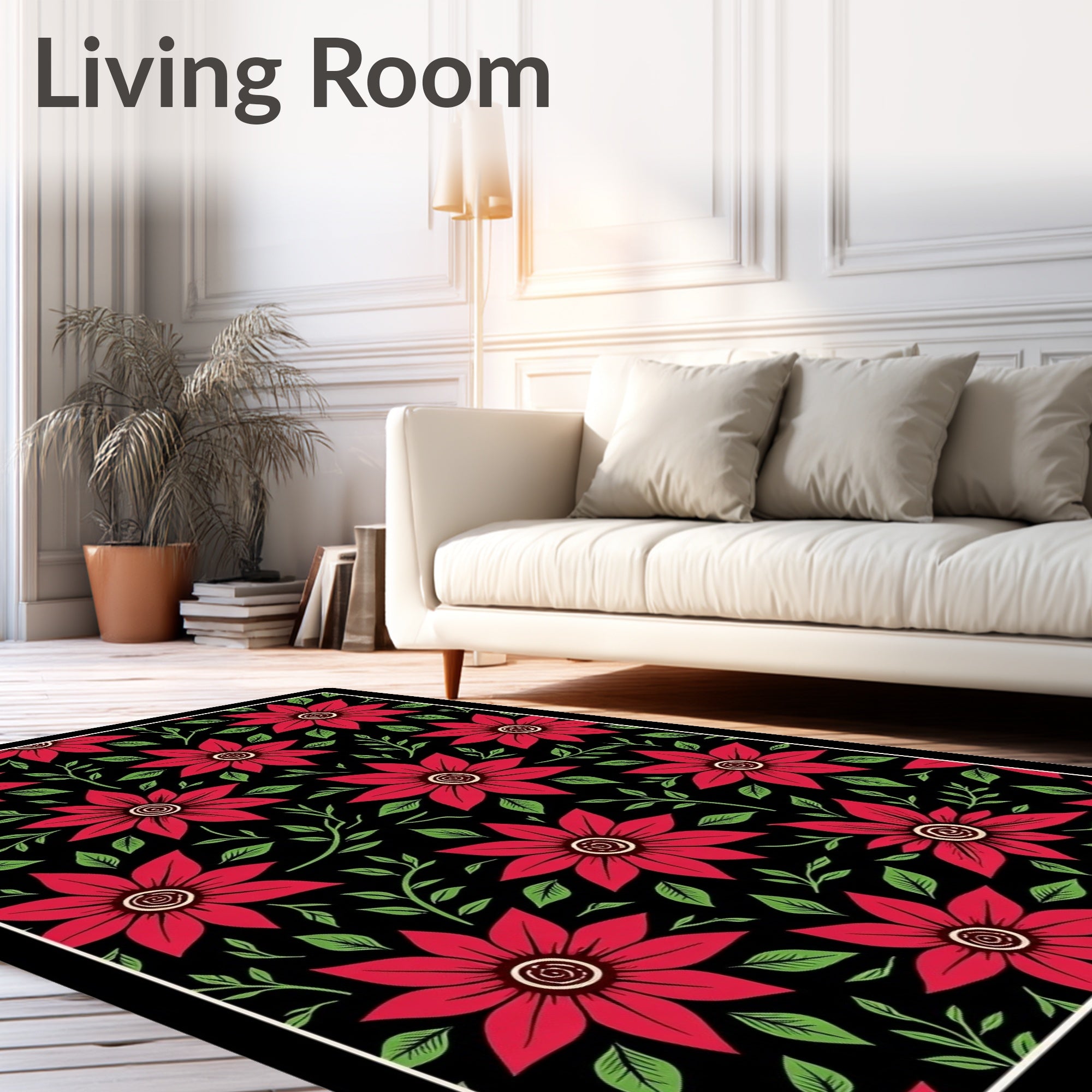 Crimson Poinsettia Bloom Arrangement Rug