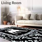 Black White Dog Floral Frame Rug