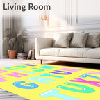 Pink Teal Purple Alphabet Bubble Letters Rug