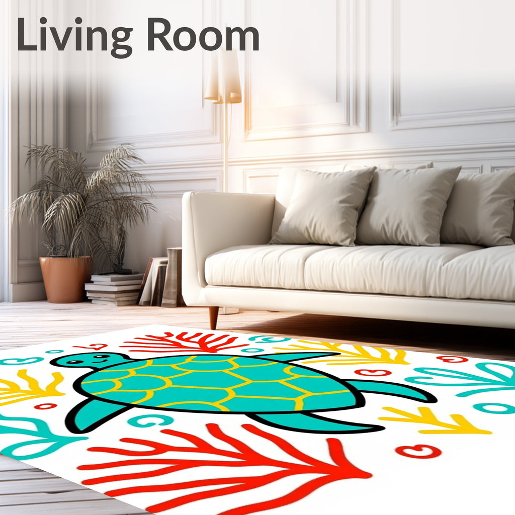 Turquoise Turtle Coral Reef Adventure Rug