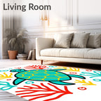 Turquoise Turtle Coral Reef Adventure Rug