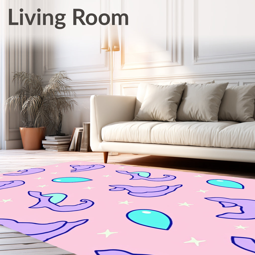 Whimsical Purple Stars Mint Droplets Rug