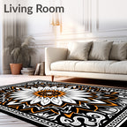 Bold Orange and White Floral Mandala Rug