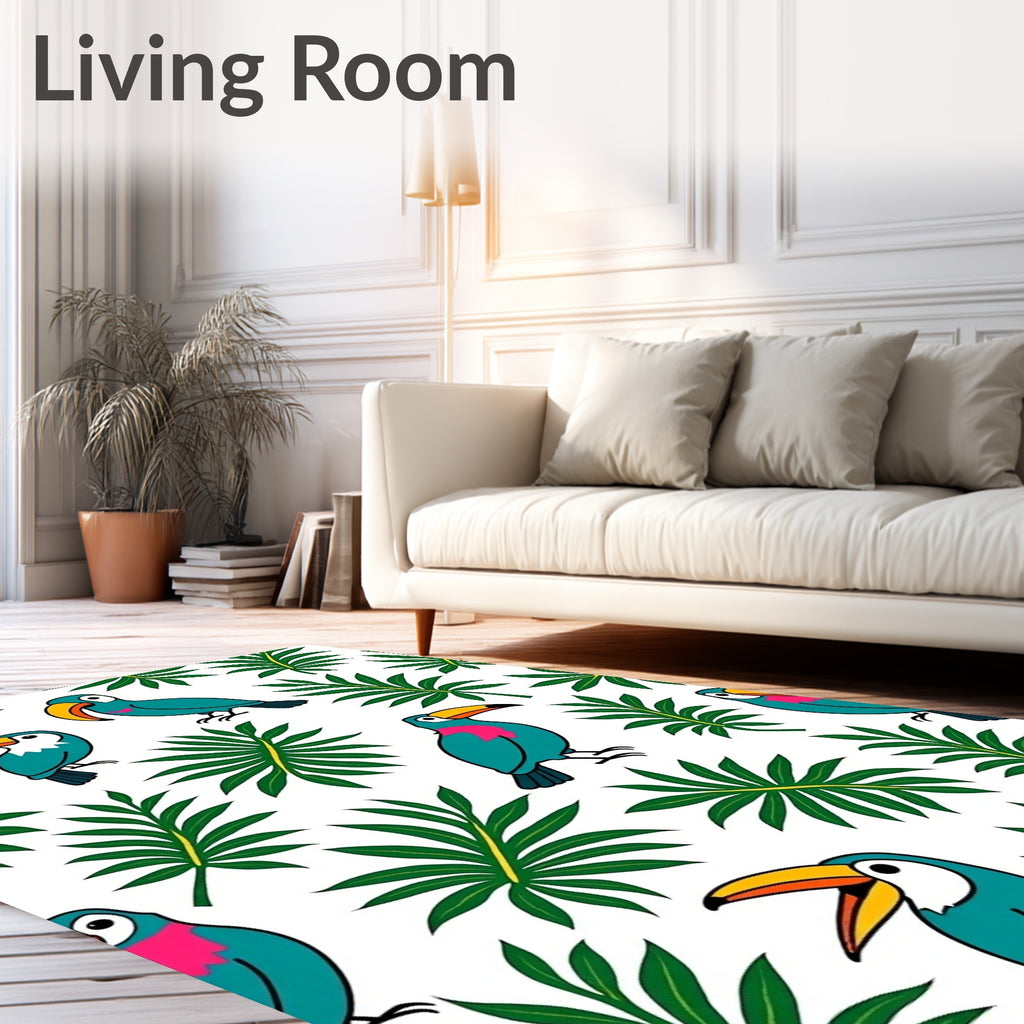 Tropical Toucan Leafy Jungle Scene Rug