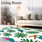 Tropical Toucan Leafy Jungle Scene Rug