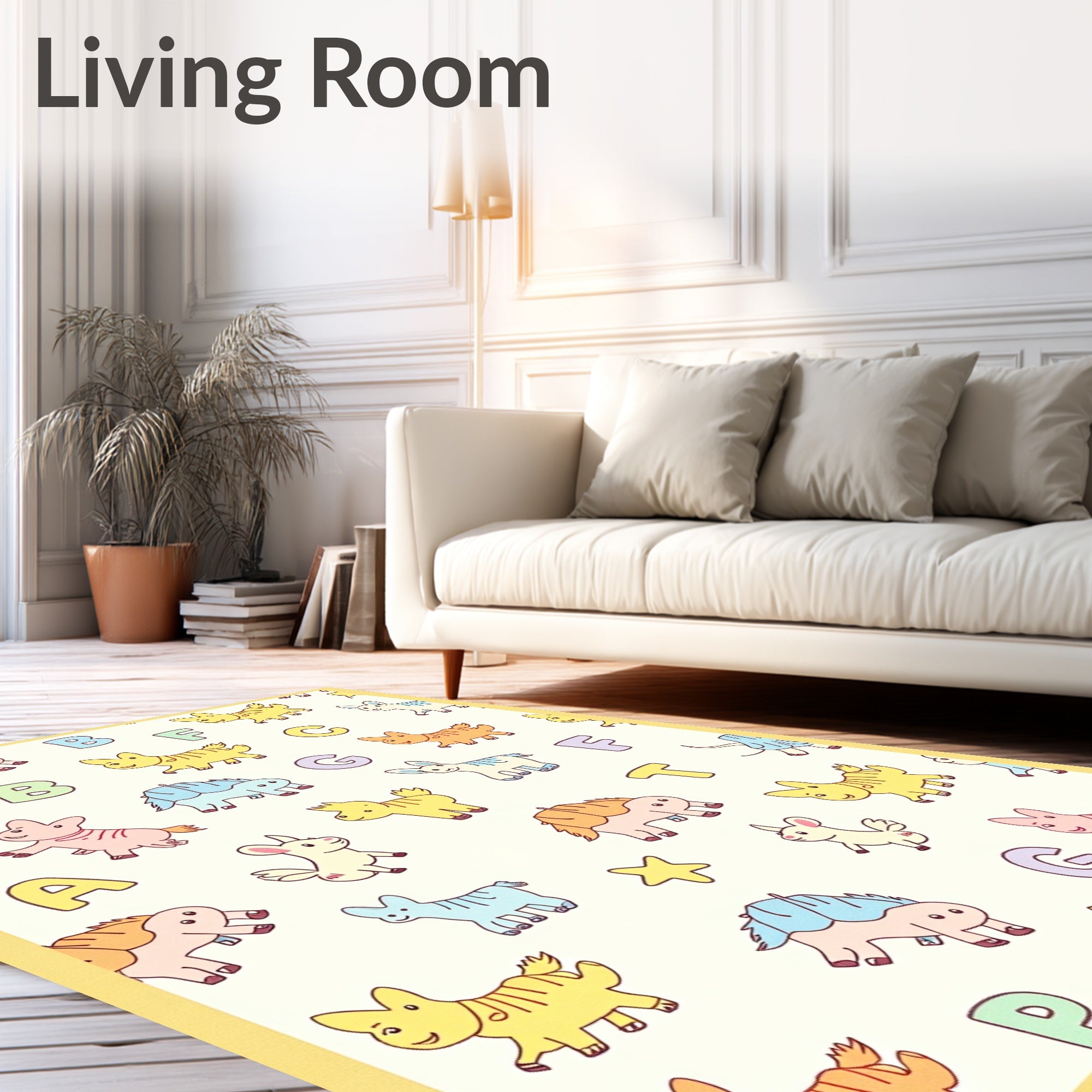 Cute Cartoon Animals Alphabet Kids Print Rug
