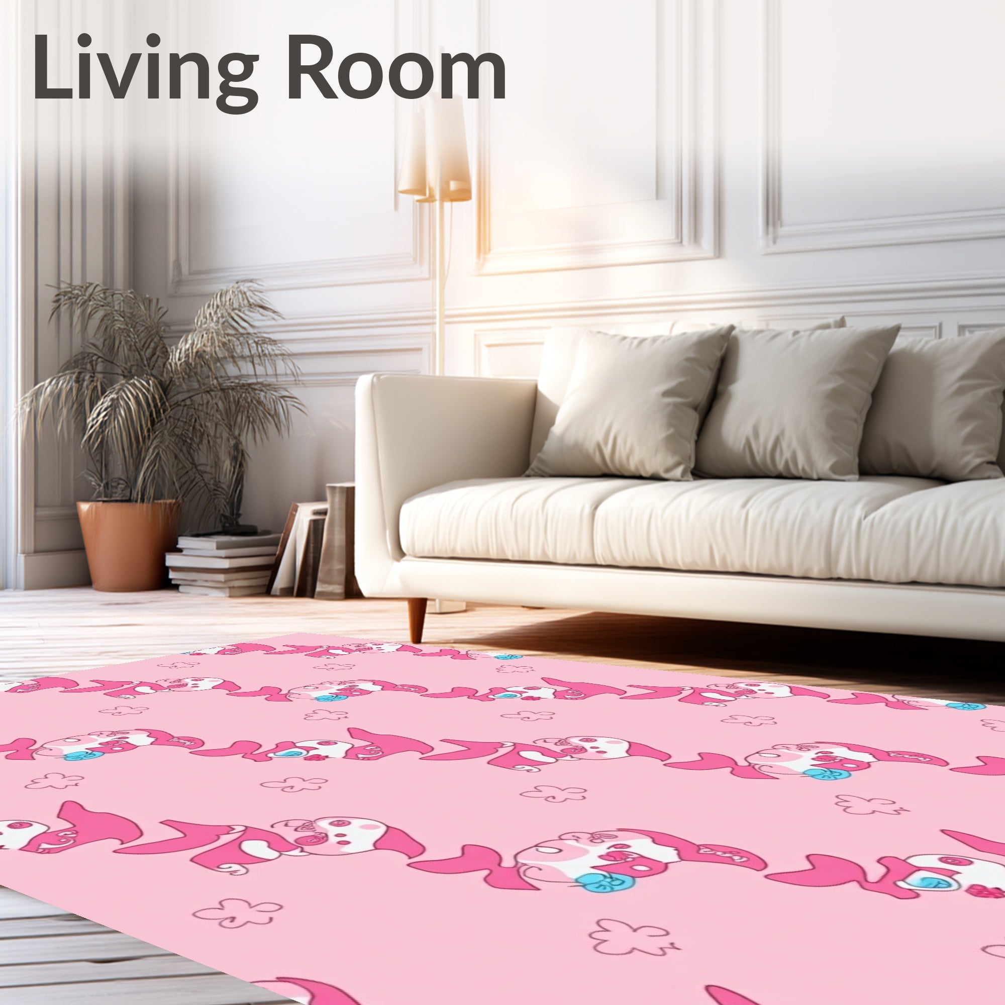 Sweet Pink Kawaii Fish Floral Rug