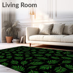 Emerald Palm Fronds Black Gold Accents Rug