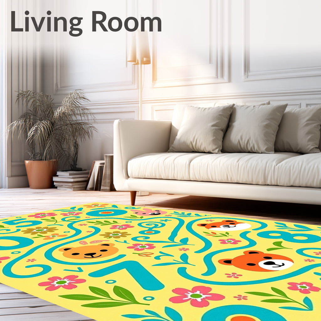 Cute Animals And Numbers Yellow Rug