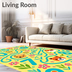 Cute Animals And Numbers Yellow Rug