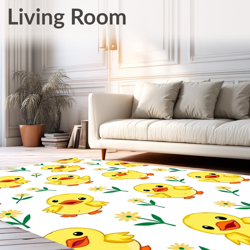 Adorable Yellow Ducklings And Daisies Rug
