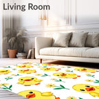 Adorable Yellow Ducklings And Daisies Rug