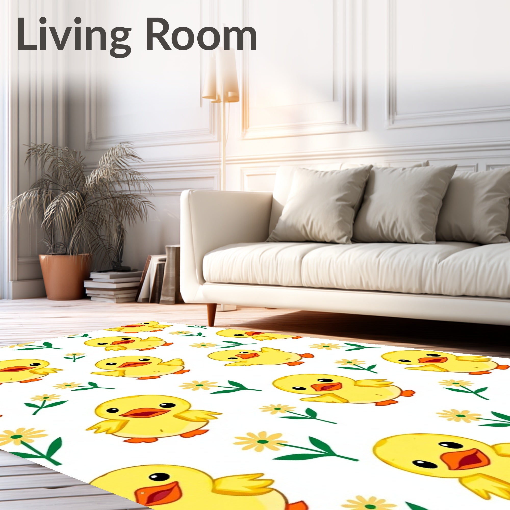 Adorable Yellow Ducklings And Daisies Rug