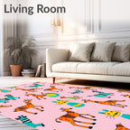 Whimsical Safari Animals Orange Giraffe Teal Zebra Rug