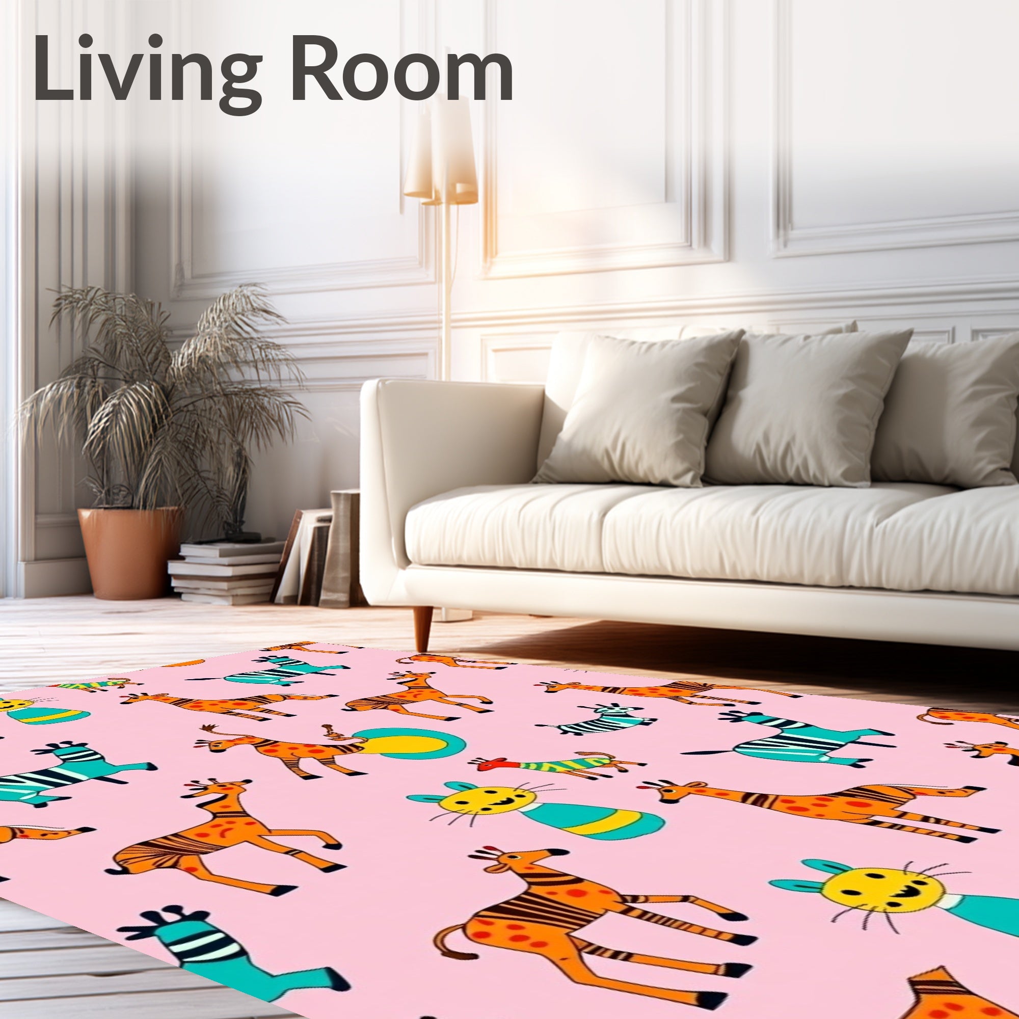 Whimsical Safari Animals Orange Giraffe Teal Zebra Rug