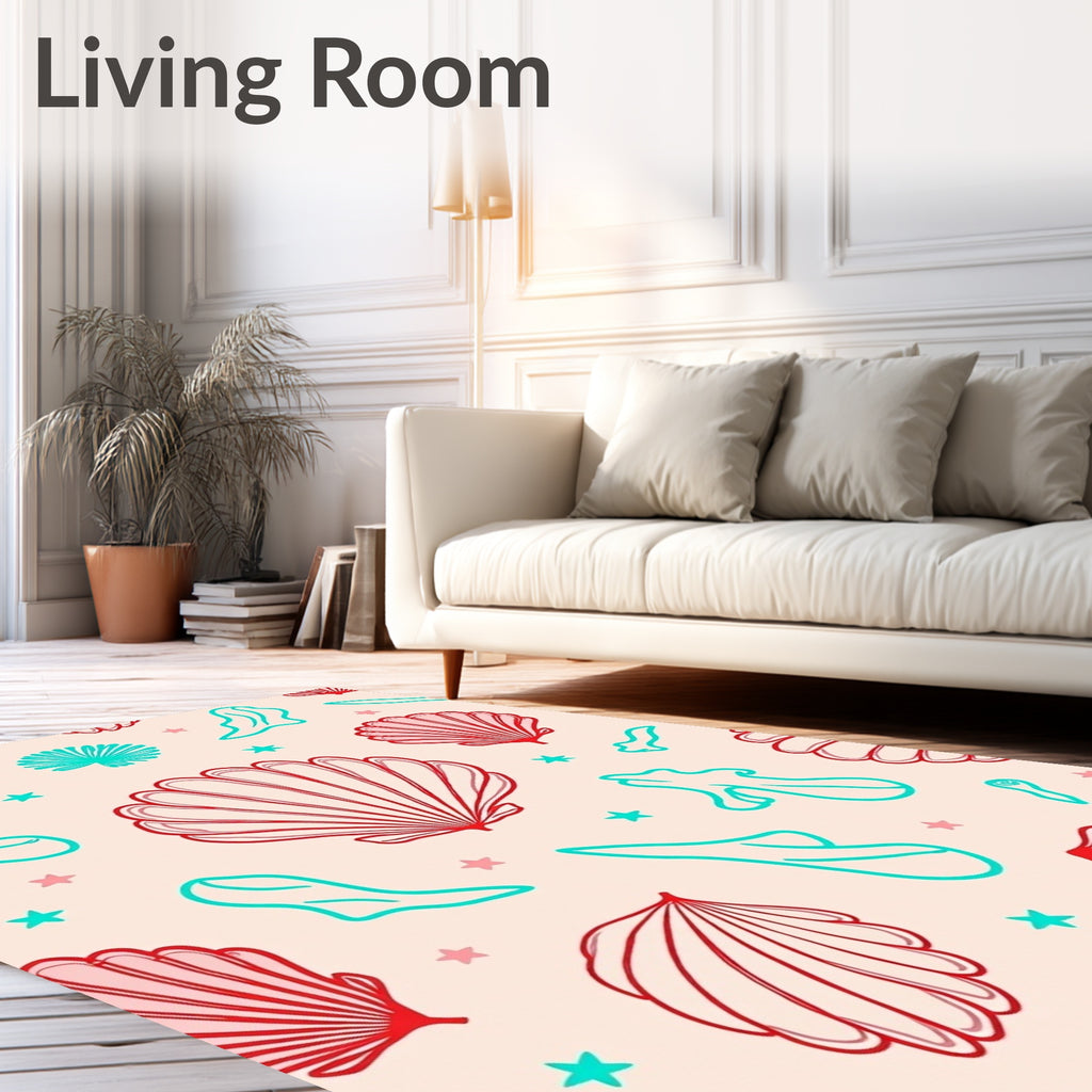 Coral Teal Shell Scatter Rug