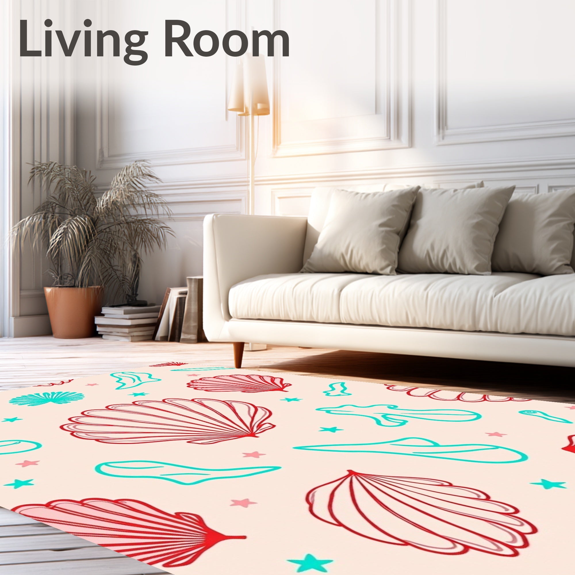 Coral Teal Shell Scatter Rug