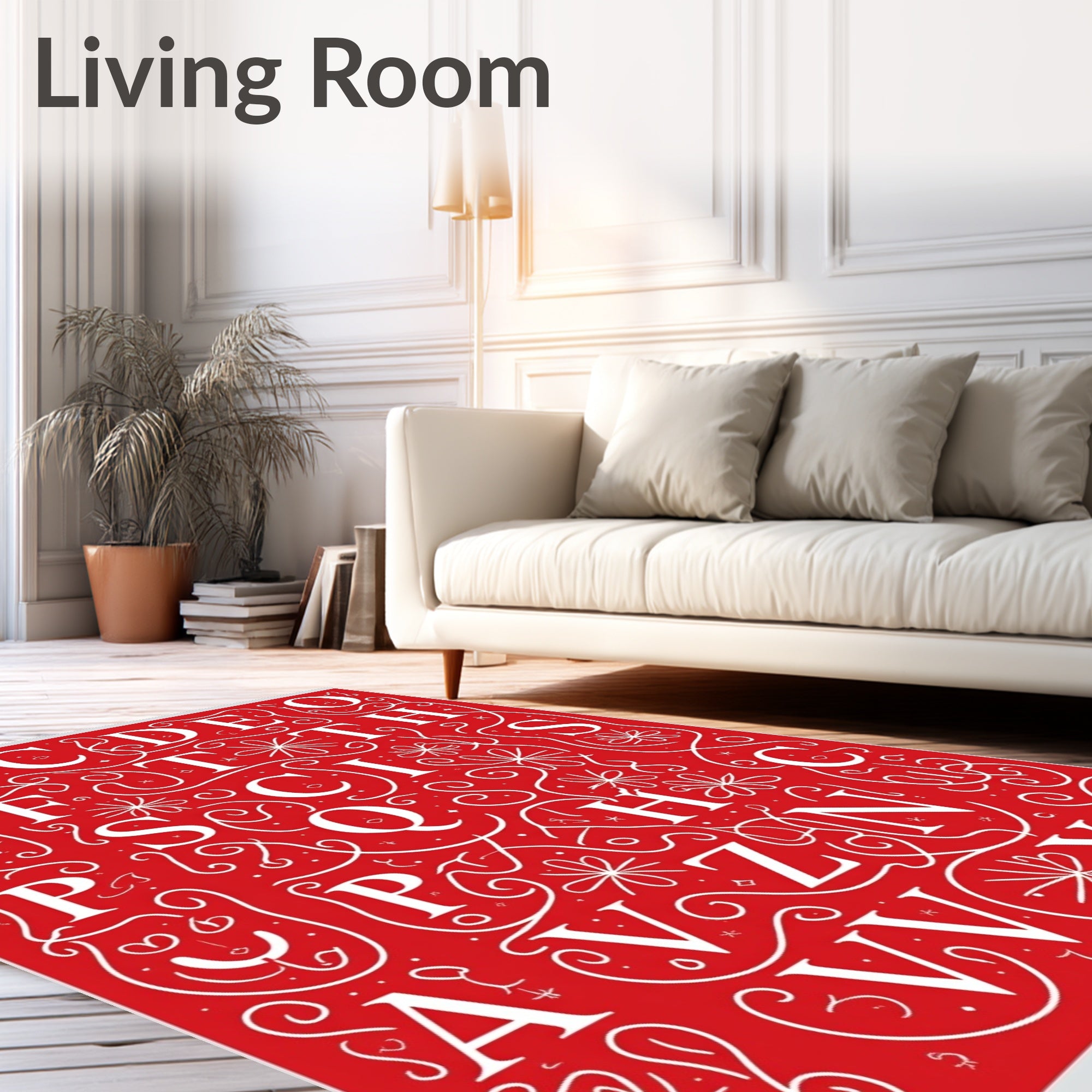 Crimson Alphabet Flourish Art Rug
