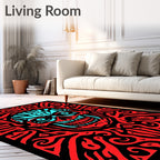 Fiery Red Cyan Skull Swirls Rug