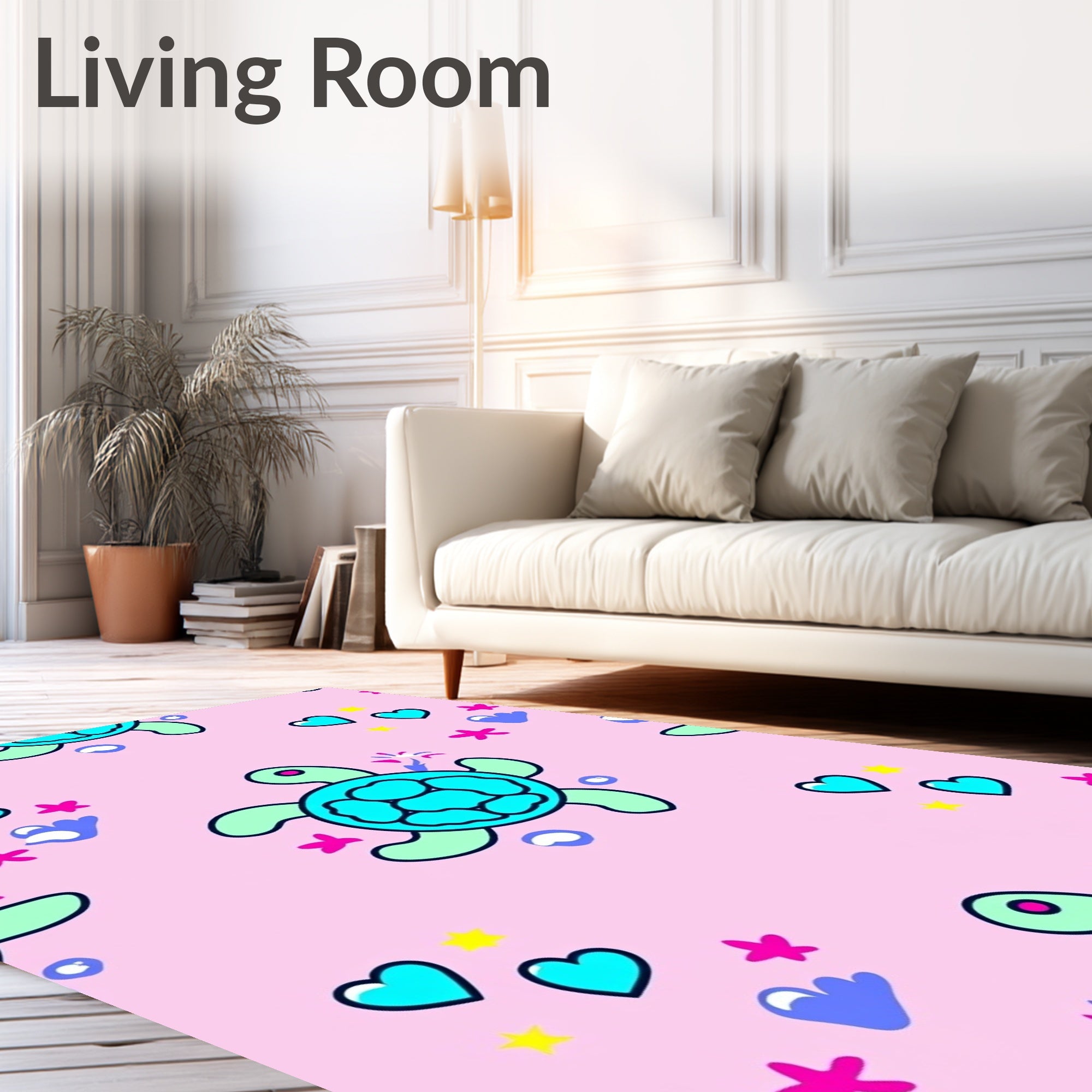 Cute Pink Turquoise Turtle Hearts Rug