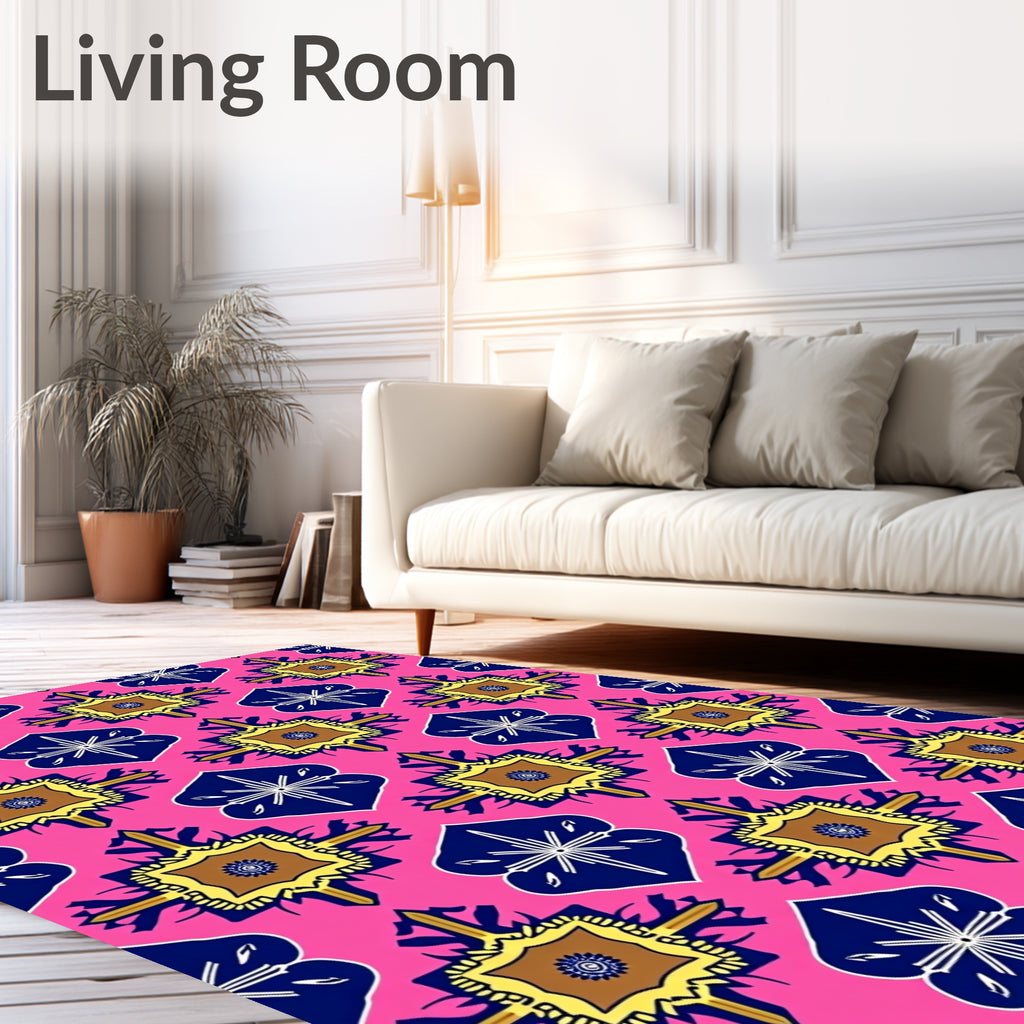 Pink Navy Golden Quatrefoil Medallion Rug