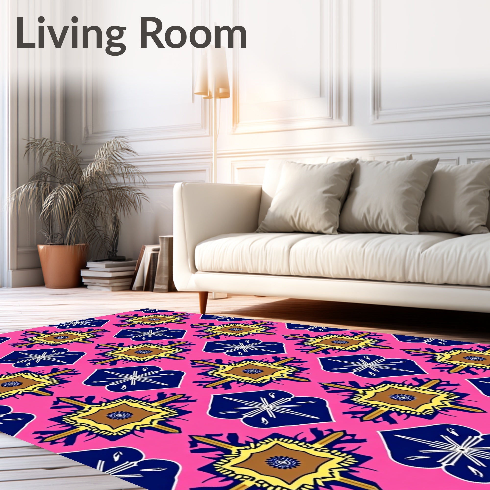 Pink Navy Golden Quatrefoil Medallion Rug