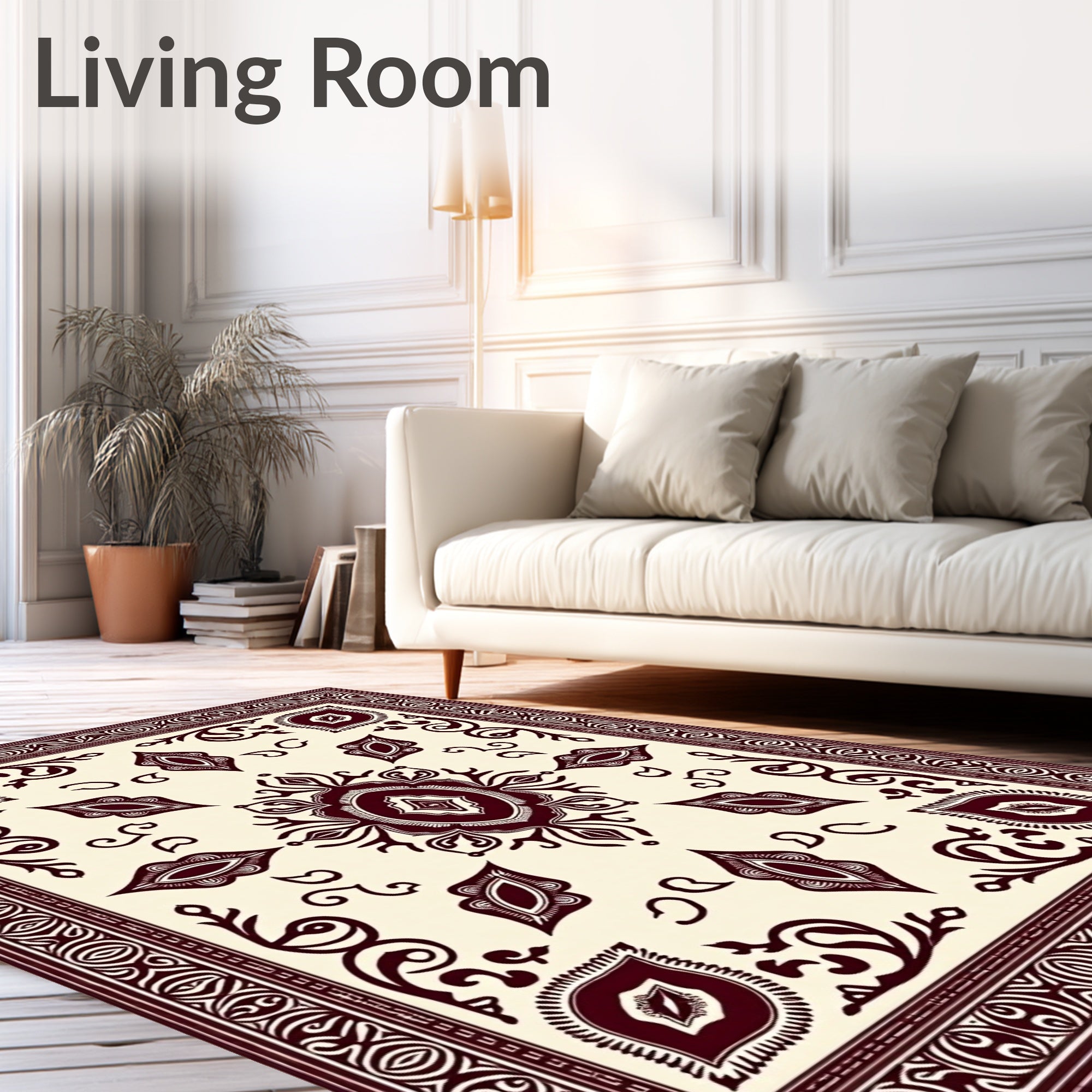 Crimson Ivory Floral Mandala Rug
