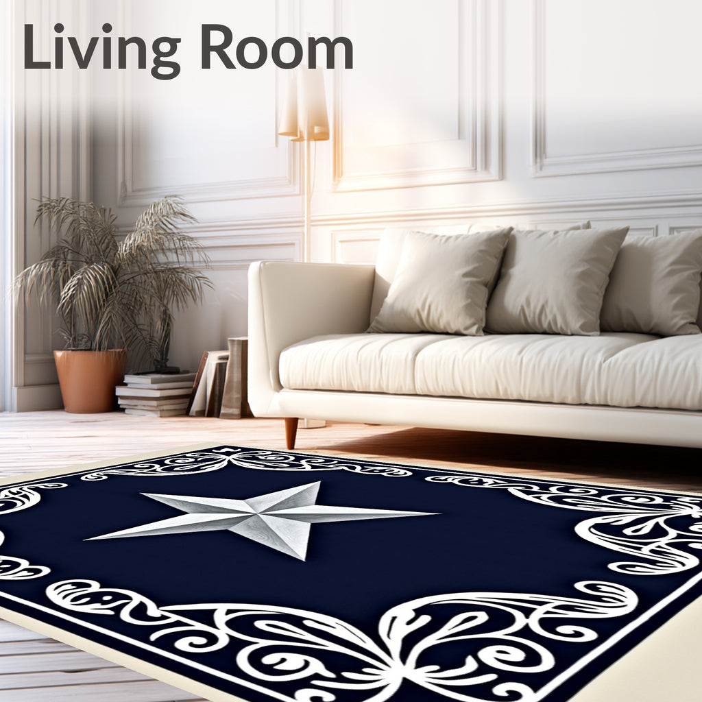 Classic Navy White Star Medallion Rug