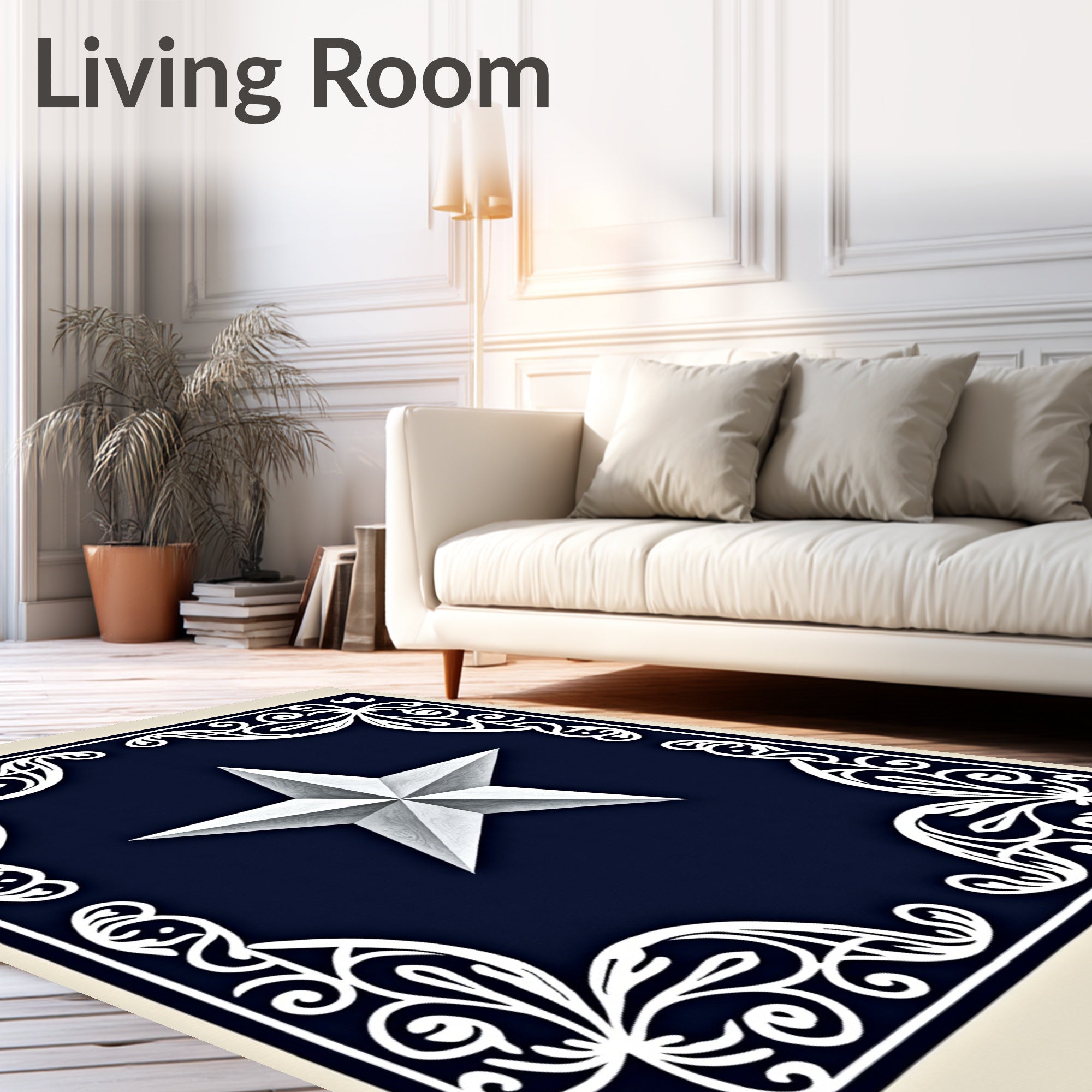 Classic Navy White Star Medallion Rug