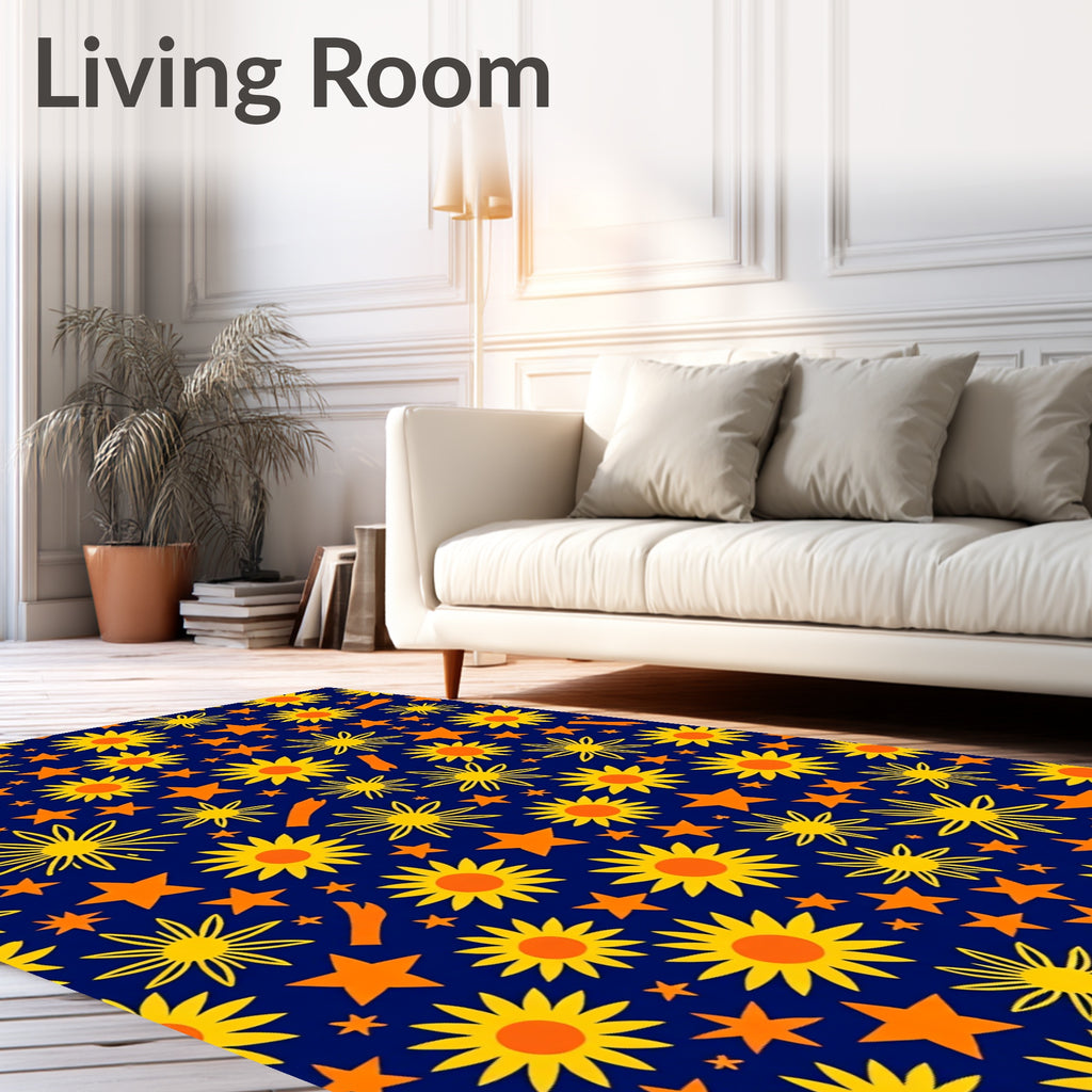 Golden Sunbursts Orange Stars Rug