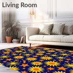 Golden Sunbursts Orange Stars Rug