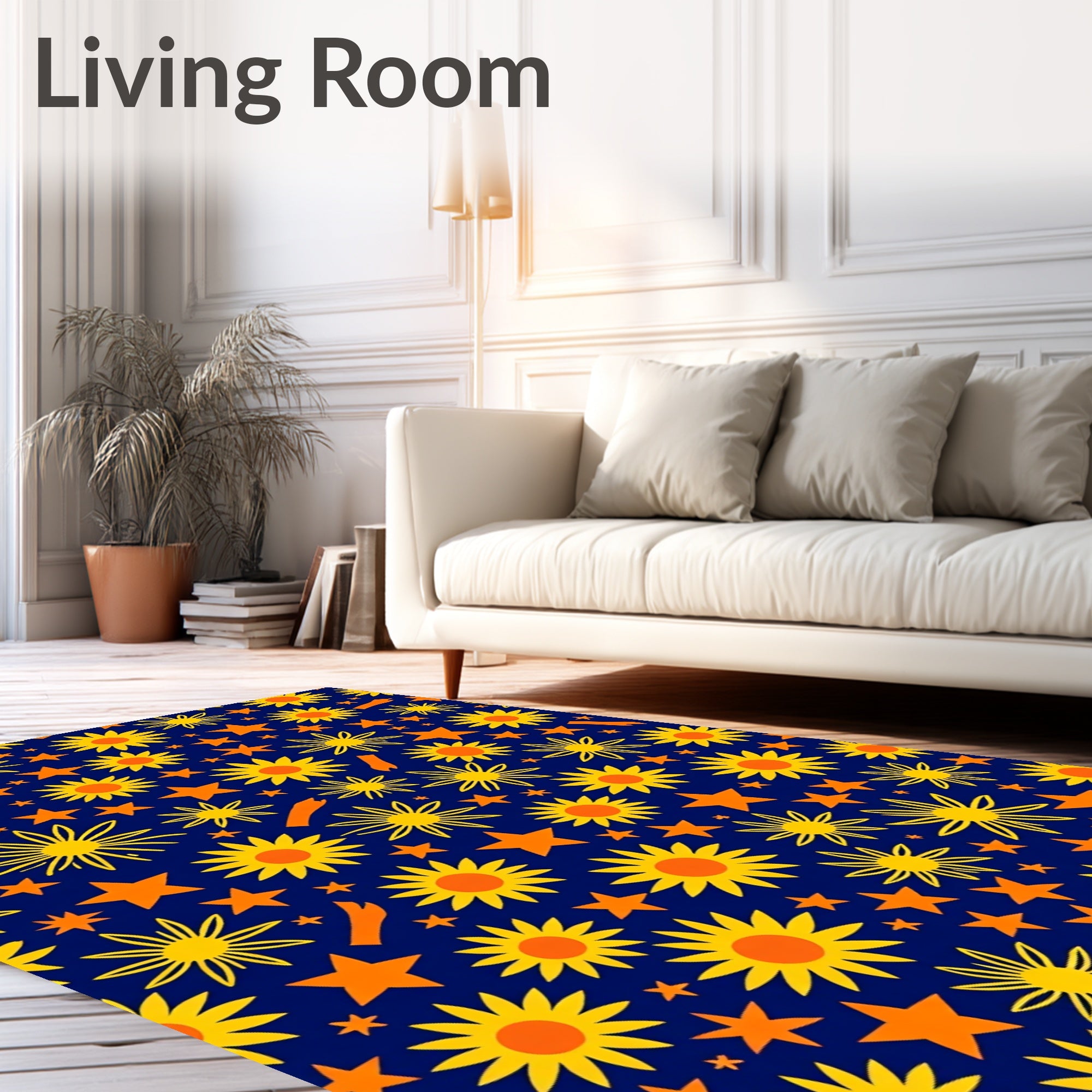 Golden Sunbursts Orange Stars Rug