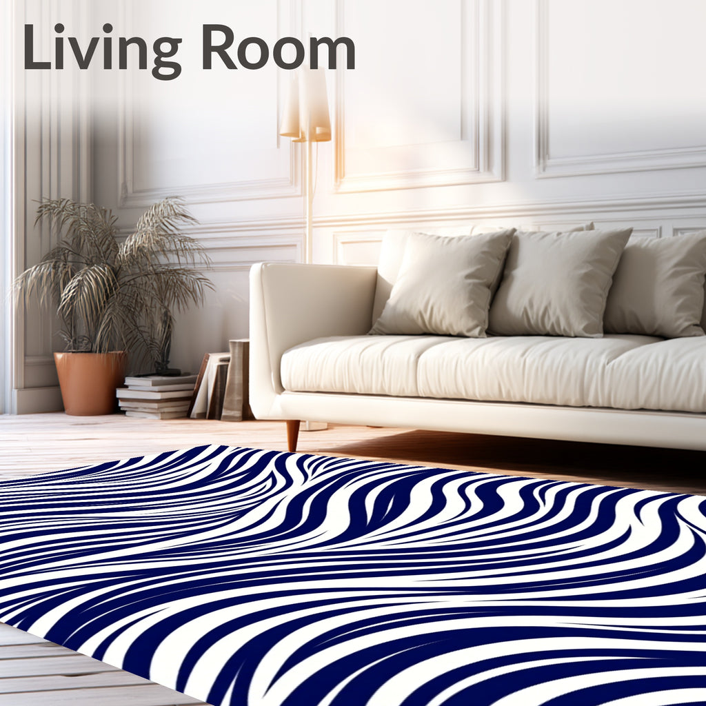 Midnight Blue Flowing Wave Lines Rug