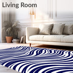 Midnight Blue Flowing Wave Lines Rug