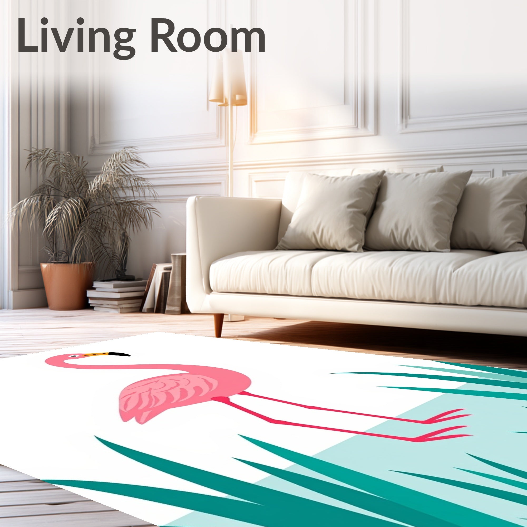 Pink Flamingo Tropical Grass Water Rug