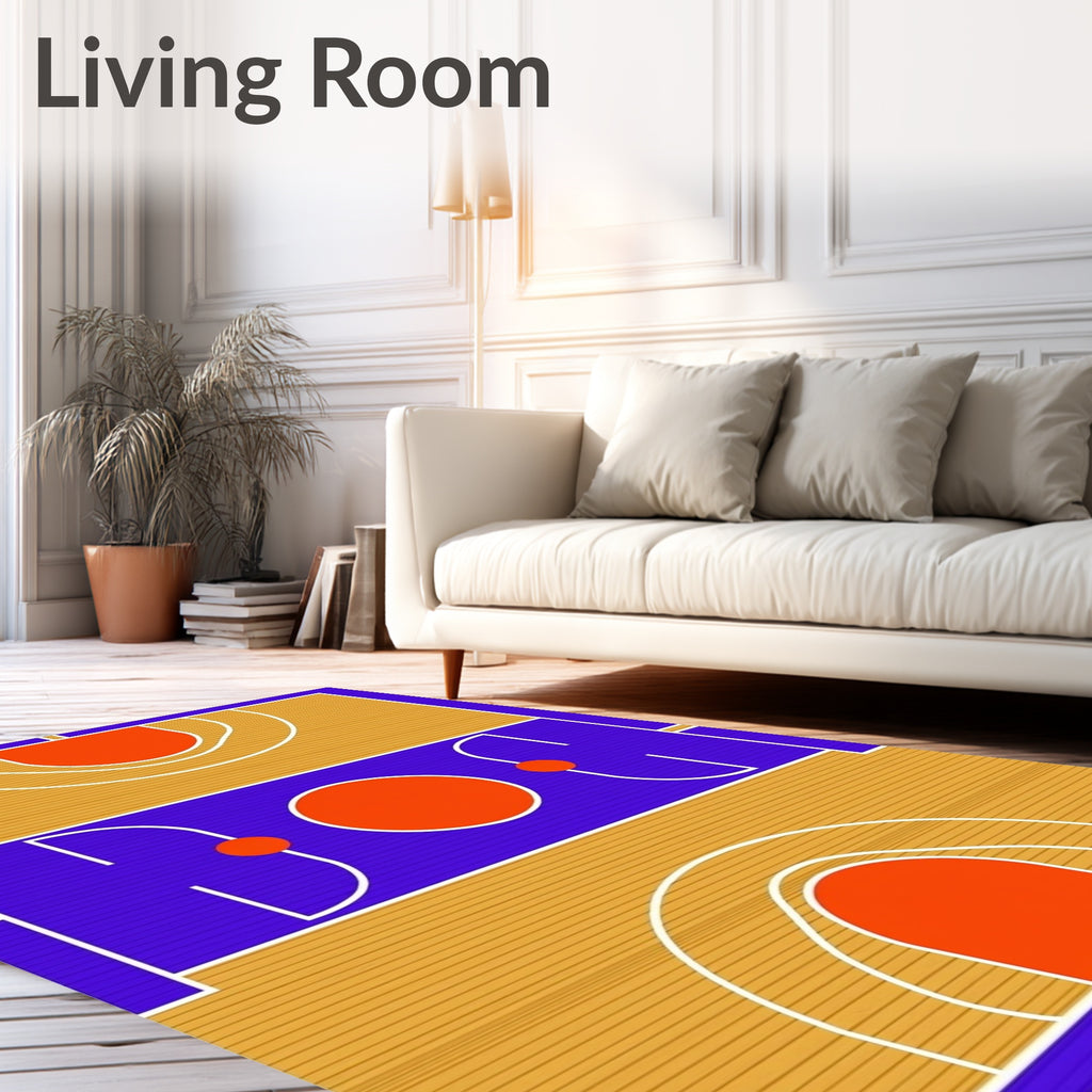 Vibrant Orange Court Geometric Rug