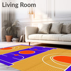 Vibrant Orange Court Geometric Rug