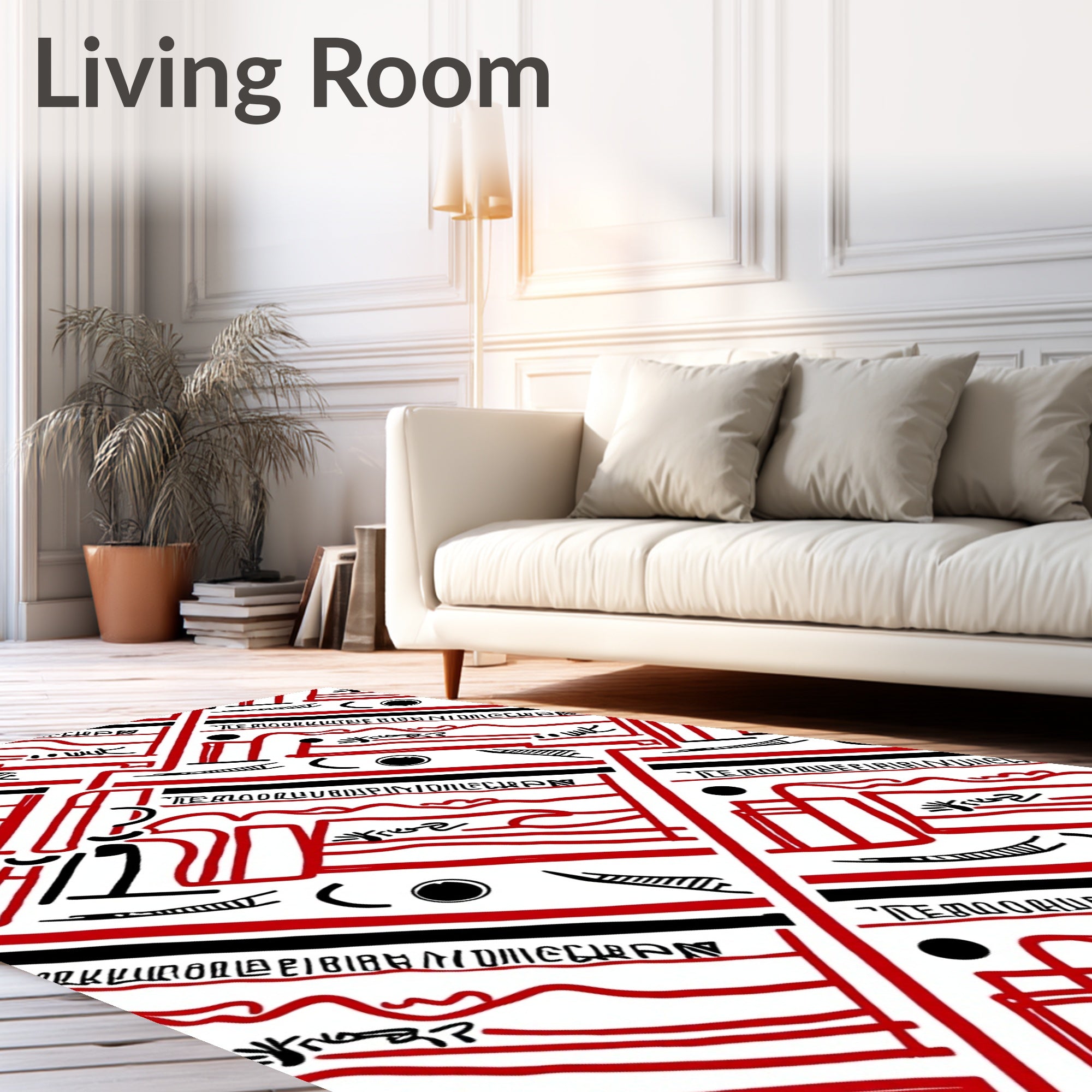 Red Black Abstract Linear Geometric Rug