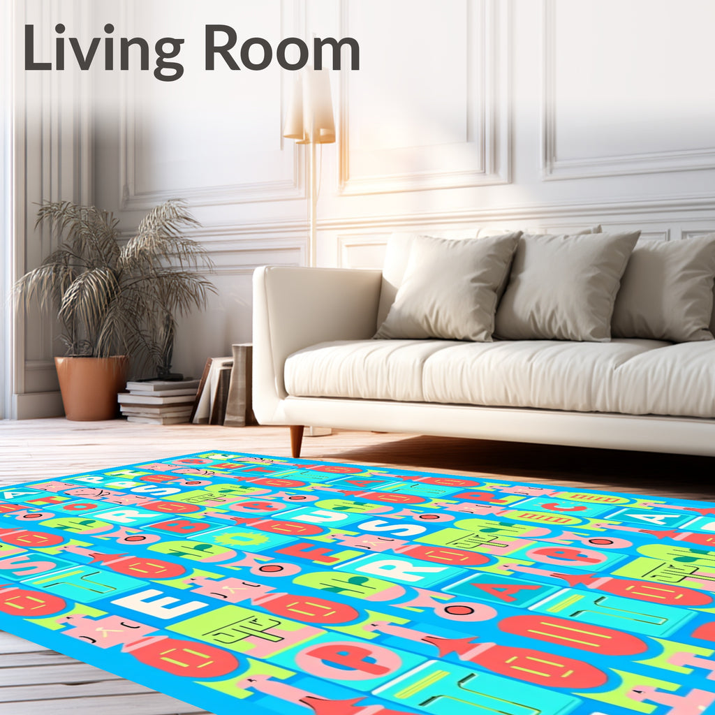 Bold Alphabet Grid Cubes And Faces Rug