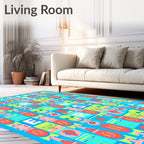 Bold Alphabet Grid Cubes And Faces Rug